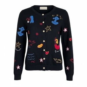 Nautical Print & Mermaid embroidered cardigan